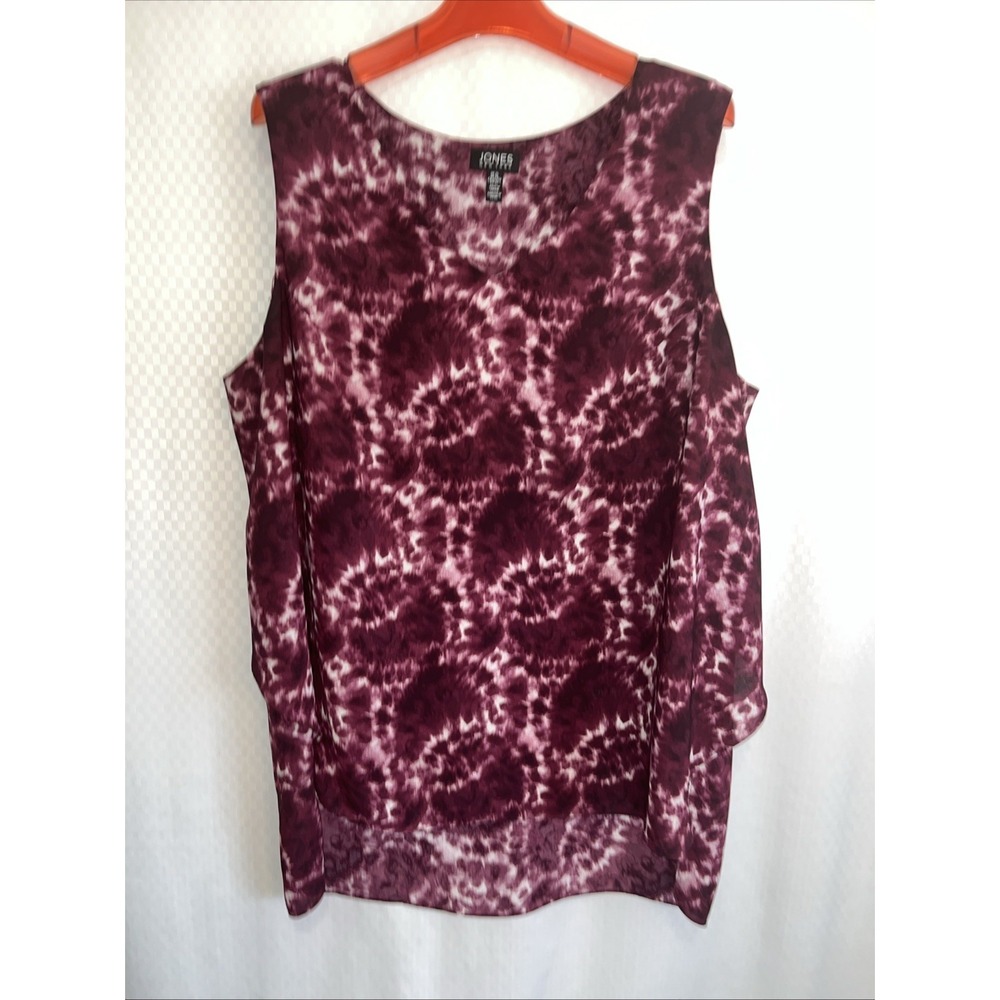 Jones New York Top XL Maroon White Tie Dye Sleeveless Tunic Tank
